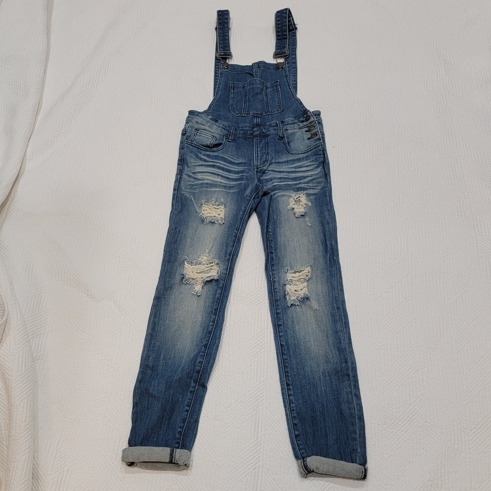 Machine Denim Distressed Overalls 29" Inseam Size Small 27